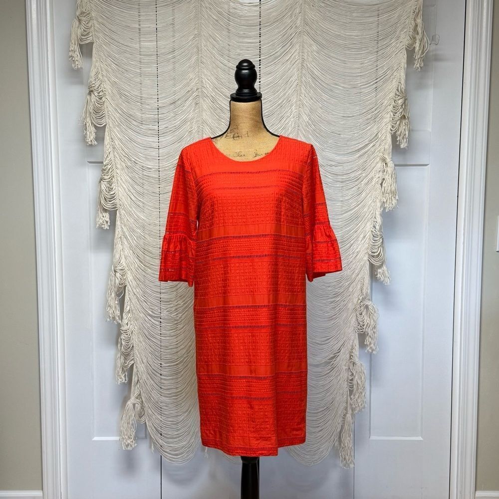 🎉 J.Crew Red Cotton Eyelet Shift Dress – Size 4 🎉